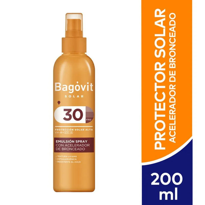 Bagovit solar 30 Fps Emulsion Spray 200g. Acelerador De Bronceado