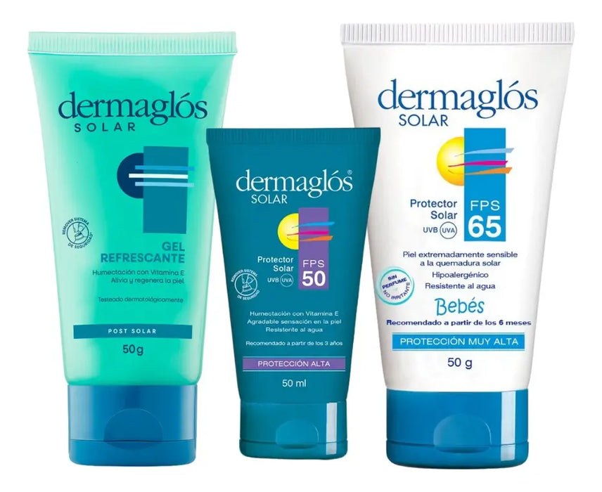 Kit mini protector (50 gr) y post solar Dermaglos(50Ml).